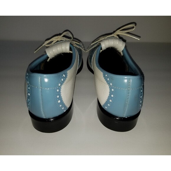 Vintage MONTGOMERY WARD Golf Shoes Sz 9 Blue White Oxford Kiltie Spikes - Picture 9 of 14